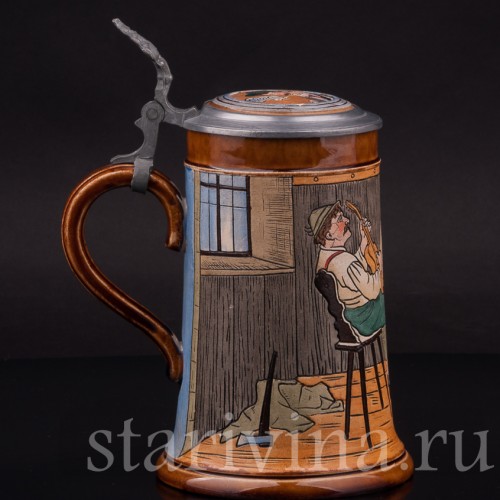 Старинная пивная кружка Весёлая песня, 1/2 л, J. W. Remy, Германия, 1890-1915 гг.