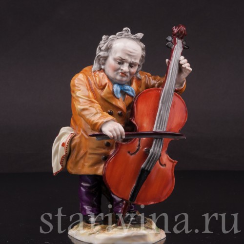 Фарфоровая фигурка Музыкант с котрабасом, Дрезден, Германия, нач. 20 в.