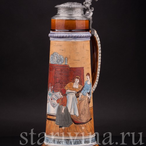 Старинный пивной кувшин Первый тост, 2 л, J. W. Remy, Германия, кон. 19 - нач. 20 вв.