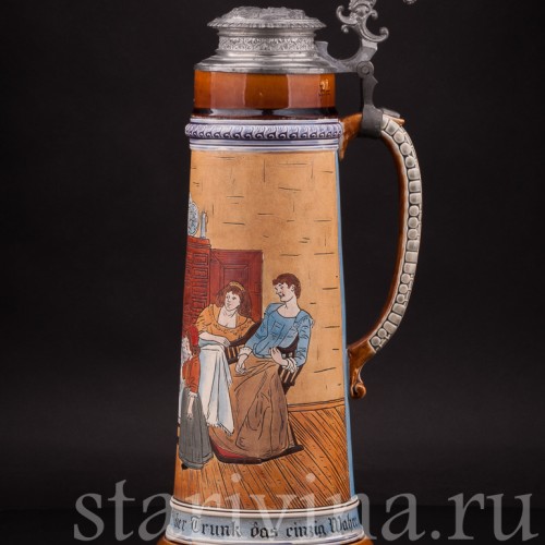 Старинный пивной кувшин Первый тост, 2 л, J. W. Remy, Германия, кон. 19 - нач. 20 вв.