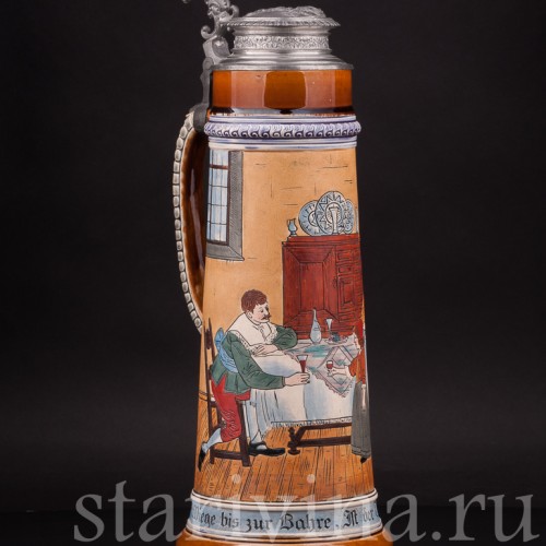 Старинный пивной кувшин Первый тост, 2 л, J. W. Remy, Германия, кон. 19 - нач. 20 вв.