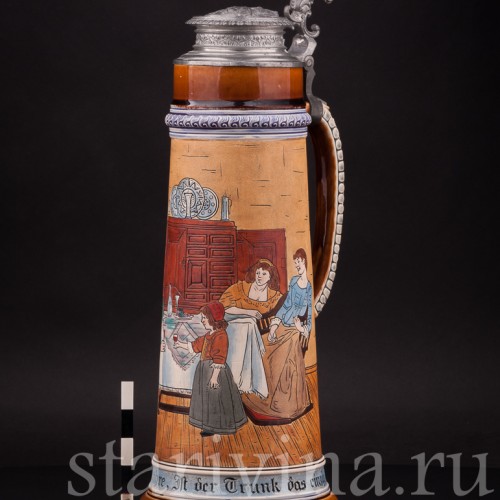 Старинный пивной кувшин Первый тост, 2 л, J. W. Remy, Германия, кон. 19 - нач. 20 вв.