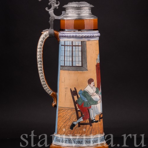 Старинный пивной кувшин Первый тост, 2 л, J. W. Remy, Германия, кон. 19 - нач. 20 вв.