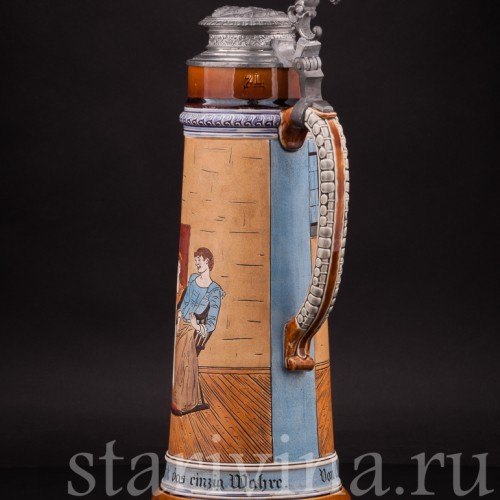 Старинный пивной кувшин Первый тост, 2 л, J. W. Remy, Германия, кон. 19 - нач. 20 вв.