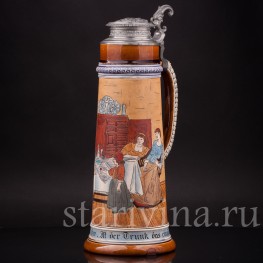 Старинный пивной кувшин Первый тост, 2 л, J. W. Remy, Германия, кон. 19 - нач. 20 вв.