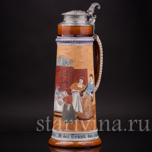 Старинный пивной кувшин Первый тост, 2 л, J. W. Remy, Германия, кон. 19 - нач. 20 вв.