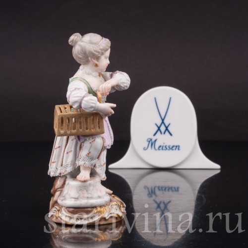 Фарфоровая фигурка Девочка с птичьей клеткой, Meissen, Германия, сер. 19 в.