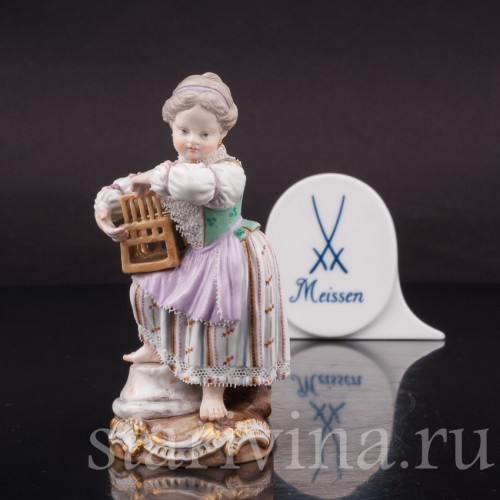 Фарфоровая фигурка Девочка с птичьей клеткой, Meissen, Германия, сер. 19 в.
