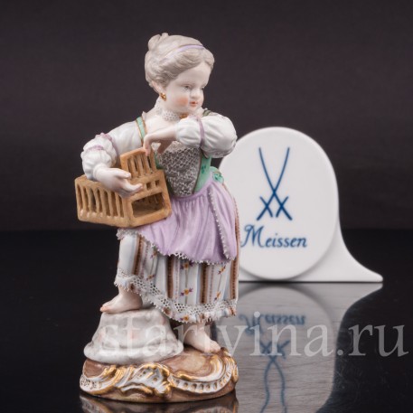 Фарфоровая фигурка Девочка с птичьей клеткой, Meissen, Германия, сер. 19 в.