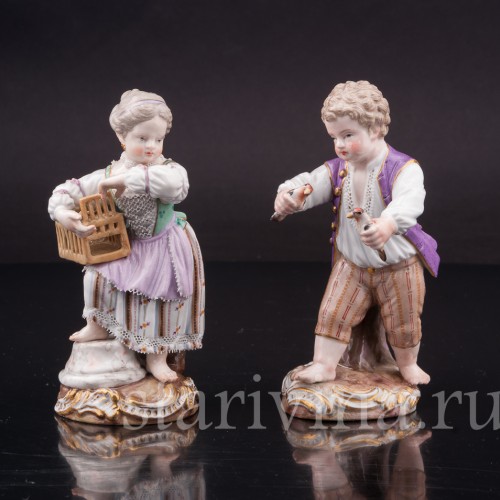 Фарфоровая статуэтка Мальчик с двумя птицами, Meissen, Германия, сер. 19 в.