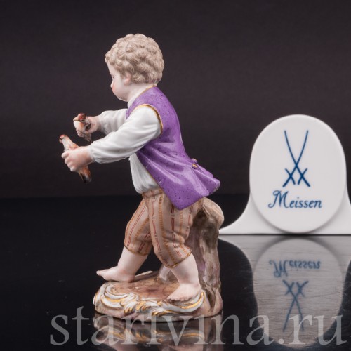 Фарфоровая статуэтка Мальчик с двумя птицами, Meissen, Германия, сер. 19 в.