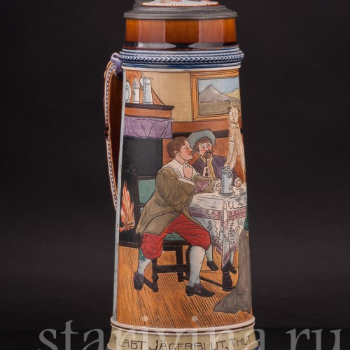 Старинный пивной кувшин Собака в таверне, 1.5 л, J. P. Thewalt, Германия, кон. 19 в.