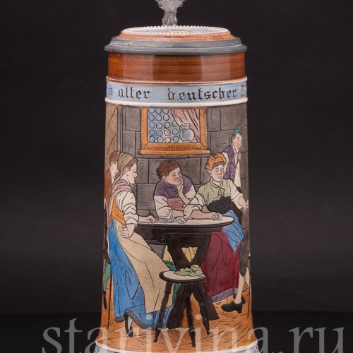 Старинная пивная кружка На здоровье, 1 л, J. W. Remy, Германия, кон. 19 - нач. 20 вв.