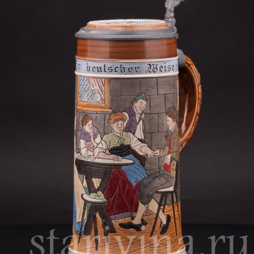 Старинная пивная кружка На здоровье, 1 л, J. W. Remy, Германия, кон. 19 - нач. 20 вв.