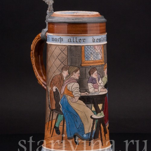 Старинная пивная кружка На здоровье, 1 л, J. W. Remy, Германия, кон. 19 - нач. 20 вв.