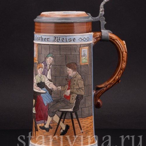 Старинная пивная кружка На здоровье, 1 л, J. W. Remy, Германия, кон. 19 - нач. 20 вв.