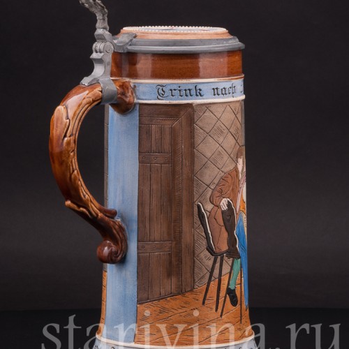 Старинная пивная кружка На здоровье, 1 л, J. W. Remy, Германия, кон. 19 - нач. 20 вв.