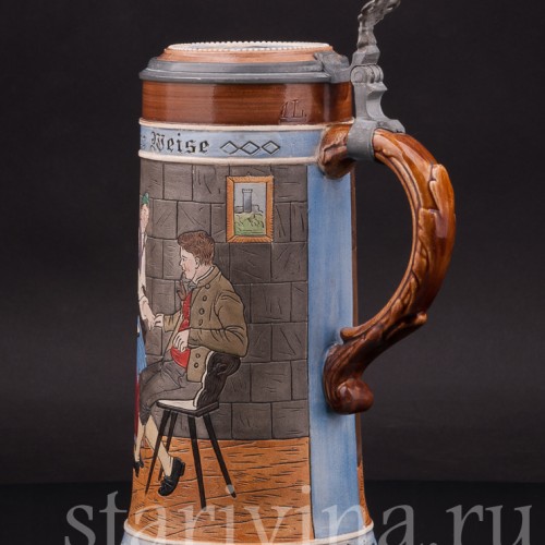 Старинная пивная кружка На здоровье, 1 л, J. W. Remy, Германия, кон. 19 - нач. 20 вв.