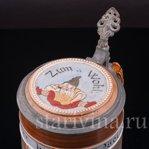 Старинная пивная кружка На здоровье, 1 л, J. W. Remy, Германия, кон. 19 - нач. 20 вв.
