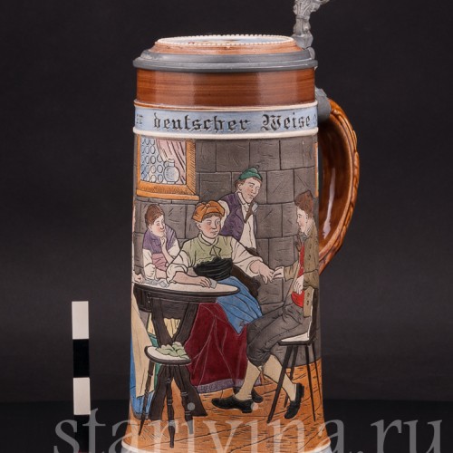 Старинная пивная кружка На здоровье, 1 л, J. W. Remy, Германия, кон. 19 - нач. 20 вв.