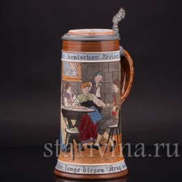 Старинная пивная кружка На здоровье, 1 л, J. W. Remy, Германия, кон. 19 - нач. 20 вв.