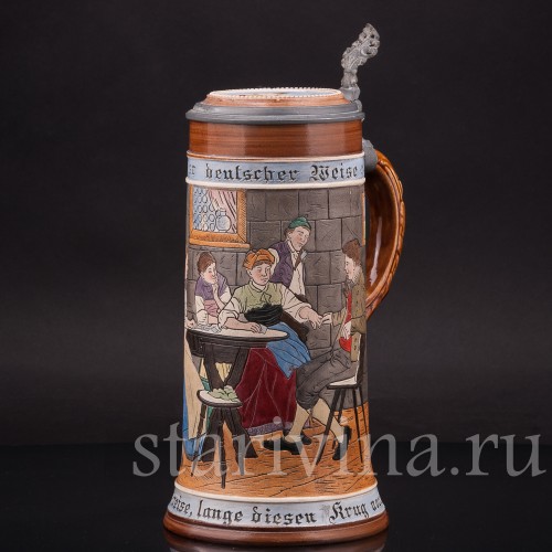 Старинная пивная кружка На здоровье, 1 л, J. W. Remy, Германия, кон. 19 - нач. 20 вв.