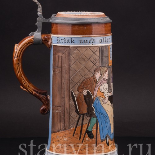 Старинная пивная кружка На здоровье, 1 л, J. W. Remy, Германия, кон. 19 - нач. 20 вв.