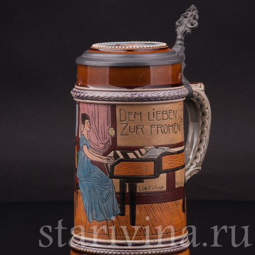 Старинная пивная кружка Песня без слов, 1/2 л, J.P. Thewalt, Германия, кон. 19 - нач. 20 вв.
