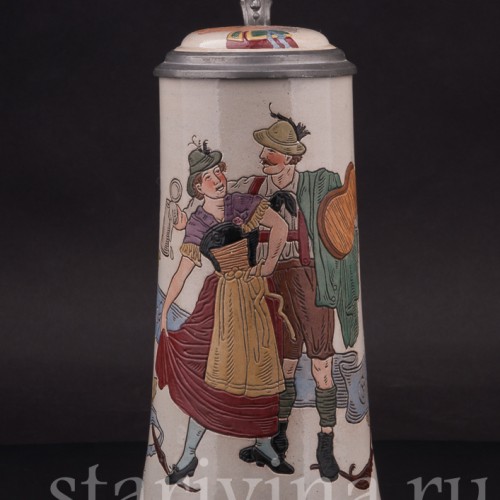 Старинная пивная кружка Тирольская пара, 1/2 л, Marzi & Remy, Германия, кон. 19 - нач. 20 вв.