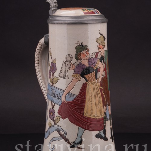 Старинная пивная кружка Тирольская пара, 1/2 л, Marzi & Remy, Германия, кон. 19 - нач. 20 вв.