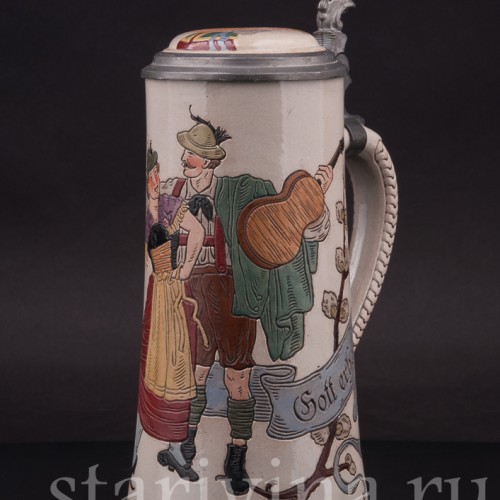 Старинная пивная кружка Тирольская пара, 1/2 л, Marzi & Remy, Германия, кон. 19 - нач. 20 вв.