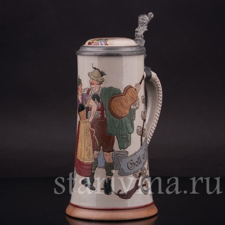 Старинная пивная кружка Тирольская пара, 1/2 л, Marzi & Remy, Германия, кон. 19 - нач. 20 вв.
