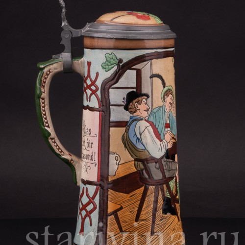 Старинная пивная кружка Весёлые люди, 1/2 л, Matthias Girmscheid, Германия, нач. 20 в.