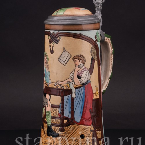 Старинная пивная кружка Весёлые люди, 1/2 л, Matthias Girmscheid, Германия, нач. 20 в.