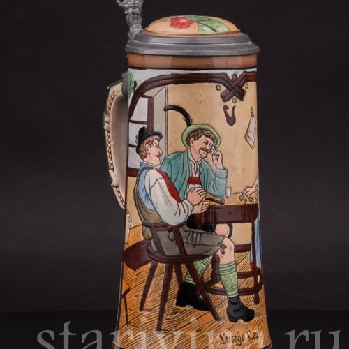 Старинная пивная кружка Весёлые люди, 1/2 л, Matthias Girmscheid, Германия, нач. 20 в.