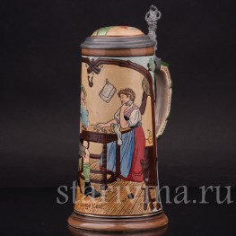 Старинная пивная кружка Весёлые люди, 1/2 л, Matthias Girmscheid, Германия, нач. 20 в.