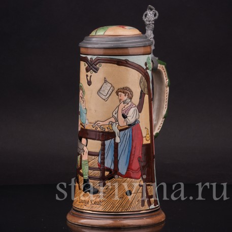 Старинная пивная кружка Весёлые люди, 1/2 л, Matthias Girmscheid, Германия, нач. 20 в.