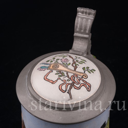 Старинная пивная кружка Встреча на дороге, 1/2 л, Hauber & Reuther, Германия, 1876 - 1910 гг.