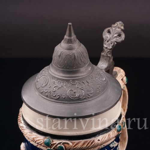 Старинная пивная кружка Привал путников, 1/2 л, J. W. Remy, Германия, кон. 19 - нач. 20 вв.