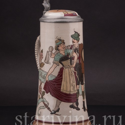 Старинная пивная кружка Тирольская пара, 1/2 л, Marzi & Remy, Германия, кон. 19 - нач. 20 вв.