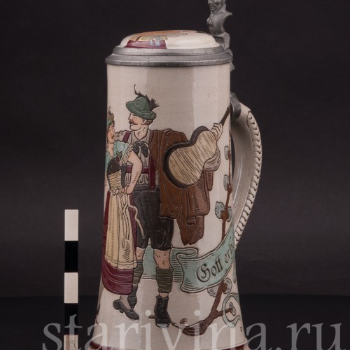 Старинная пивная кружка Тирольская пара, 1/2 л, Marzi & Remy, Германия, кон. 19 - нач. 20 вв.