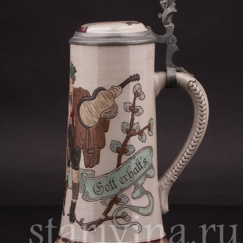 Старинная пивная кружка Тирольская пара, 1/2 л, Marzi & Remy, Германия, кон. 19 - нач. 20 вв.
