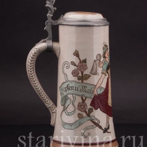 Старинная пивная кружка Тирольская пара, 1/2 л, Marzi & Remy, Германия, кон. 19 - нач. 20 вв.