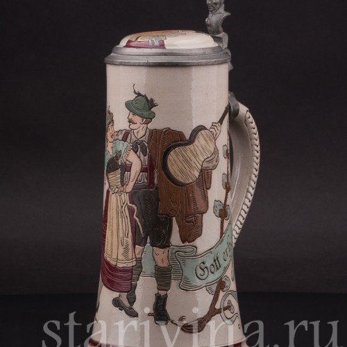 Старинная пивная кружка Тирольская пара, 1/2 л, Marzi & Remy, Германия, кон. 19 - нач. 20 вв.