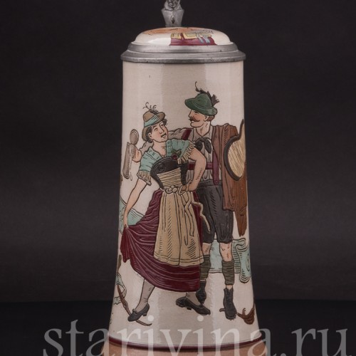 Старинная пивная кружка Тирольская пара, 1/2 л, Marzi & Remy, Германия, кон. 19 - нач. 20 вв.