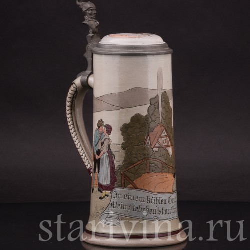 Старинная пивная кружка Сломанное колечко, 1/2 л, Marzi & Remy, Германия, нач. 20 в.