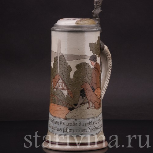 Старинная пивная кружка Сломанное колечко, 1/2 л, Marzi & Remy, Германия, нач. 20 в.