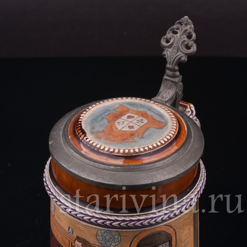 Уцененная пивная кружка Флиртующая пара, 1/2 л, J. W. Remy, Германия, 1890 - 1905 гг.