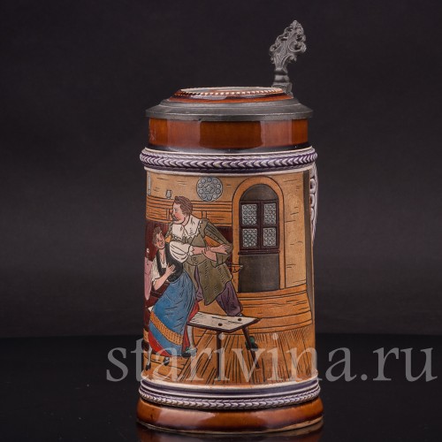 Уцененная пивная кружка Флиртующая пара, 1/2 л, J. W. Remy, Германия, 1890 - 1905 гг.