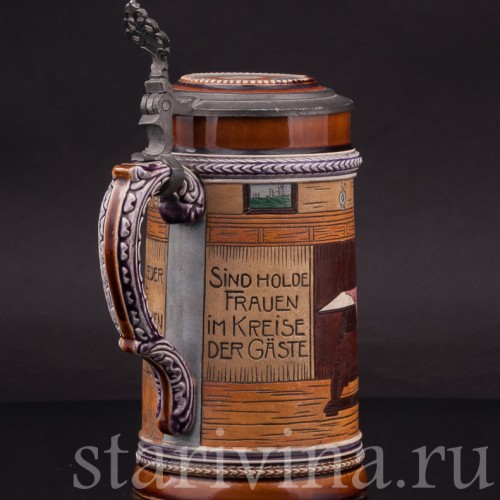 Уцененная пивная кружка Флиртующая пара, 1/2 л, J. W. Remy, Германия, 1890 - 1905 гг.